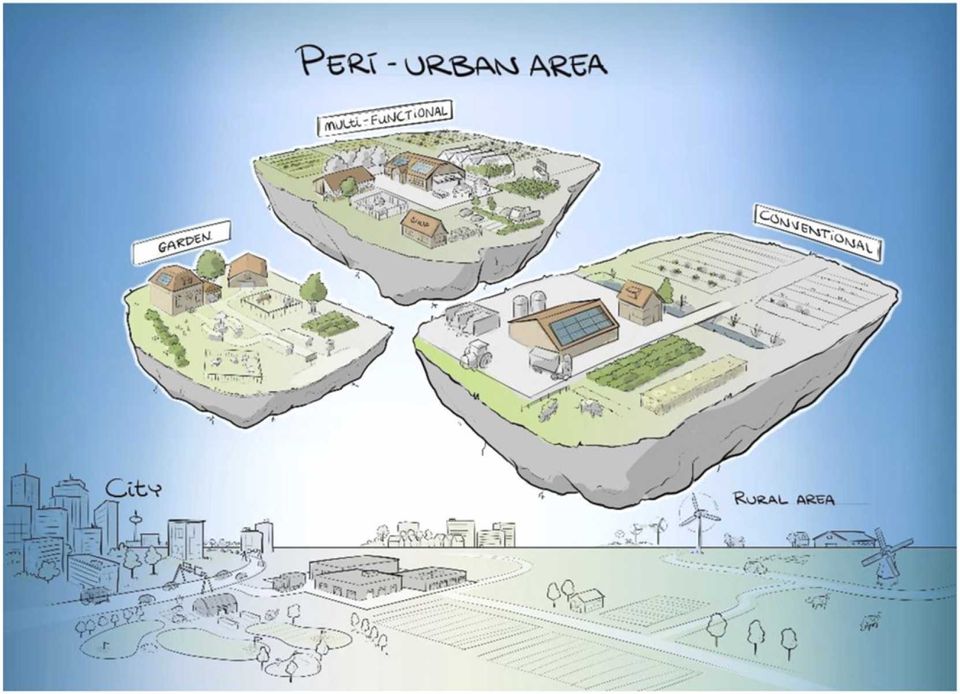 Abb. 3. Beispielhafte Darstellung der drei Arten der Landwirtschaft im Stadtrandgebiet (Bild — JAM Visual thinking).
